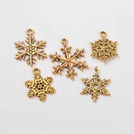 Leisure-Beads - 5x Schneeflocke 17-28mm goldfarben Weihnachts Anhänger - Schmuckzubehör Weihnachten
