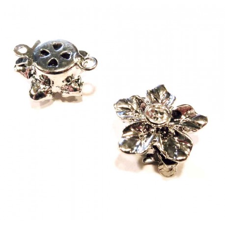 Leisure-Beads - 1x silberfarben Blumen Strass Kastensteckverschluss 12x14mm - Schmuckzubehör Schmuckverschluss