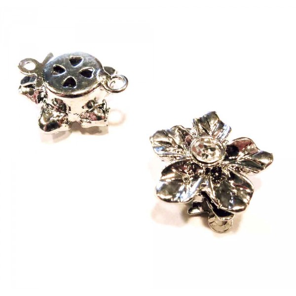 1x silberfarben Blumen Strass Kastensteckverschluss 12x14mm - Schmuckzubehör Schmuckverschluss - Leisure-Beads DIY