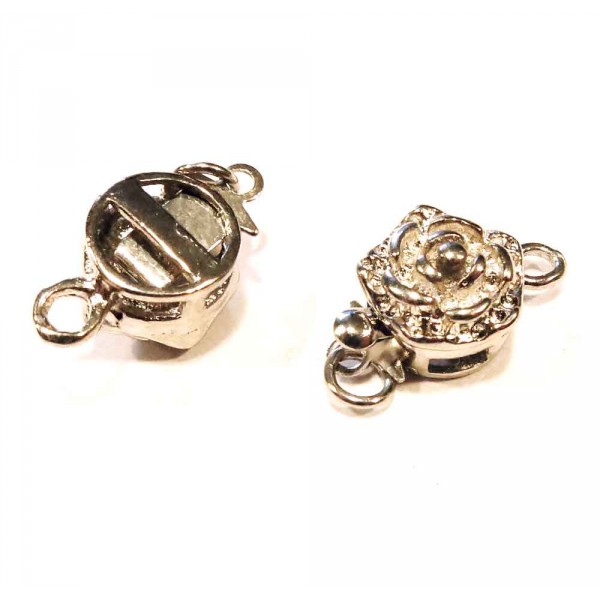 1x silberfarben Blumen Kastensteckverschluss 15x10mm - Schmuckzubehör Schmuckverschluss - Leisure-Beads DIY