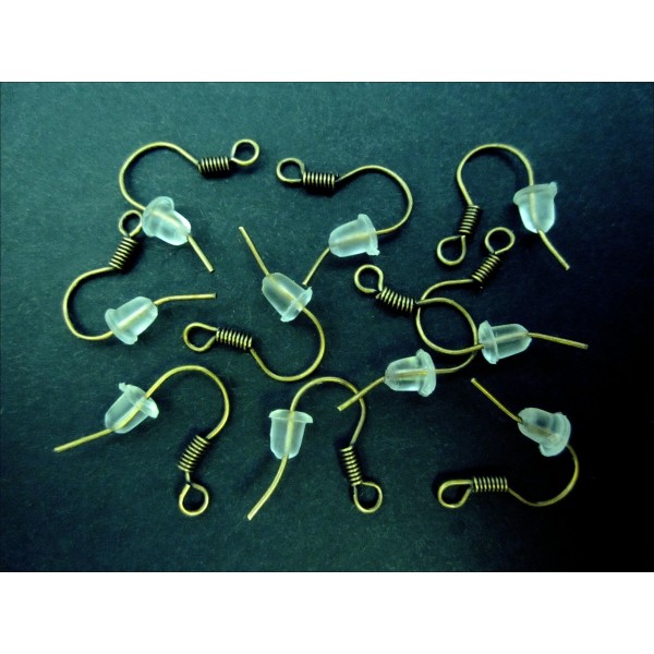 10x bronzefarben Ohrfedern 16x18mm Ohrhaken mit Stopper - Schmuckzubehör Ohrringe - Leisure-Beads DIY