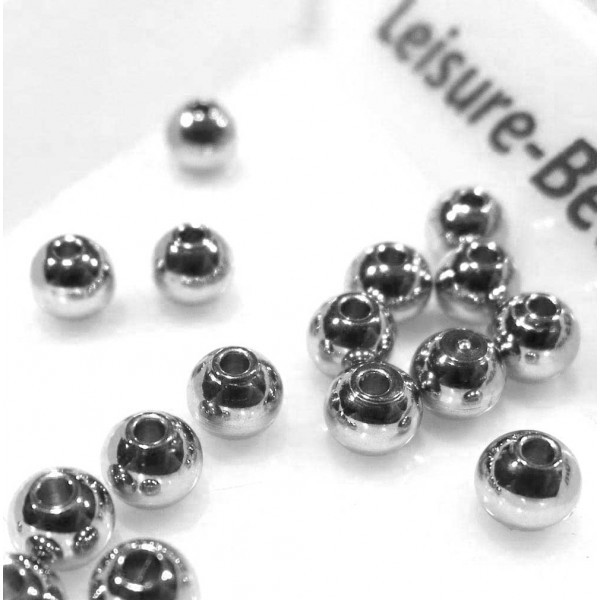 5x Edelstahl Perle 4mm Loch 1mm Kugel silberfarben Spacer Metallperle - Schmuckzubehör - Leisure-Beads DIY