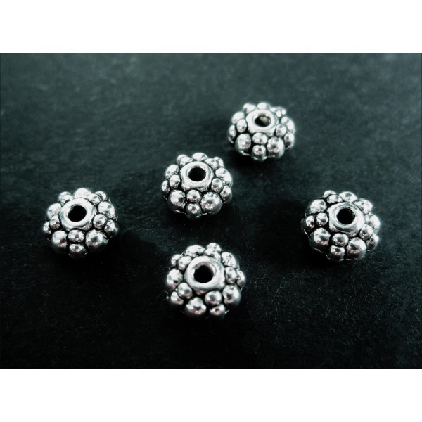 5x silberfarbene 7x7x5mm Metallperlen Spacer - Schmuckzubehör Metallperle