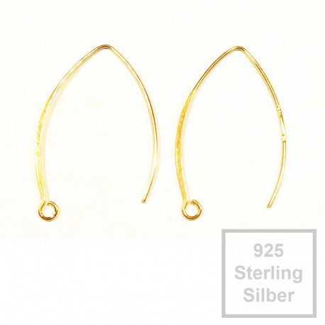 Leisure-Beads - 2x vergoldete 925er Ohrhaken 42mm Sterling Silber - Schmuckzubehör