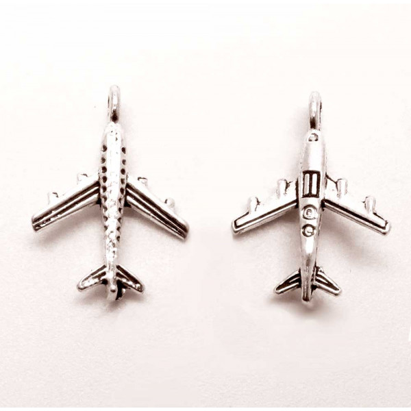 1x silberfarbenes Flugzeug 23x15mm Schmuckanhänger - Schmuckzubehör - Leisure-Beads DIY