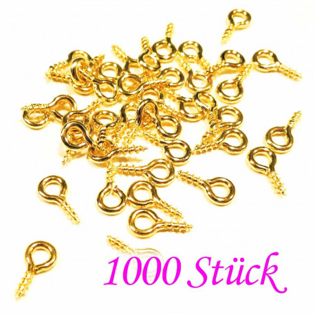 Leisure-Beads - 1000x goldfarben Schmuckhaken 8mm Perlenhaken goldfarben Anhängerösen zum Eindrehen - Schmuckzubehör