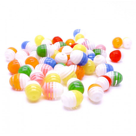 Leisure-Beads - 50 bunt gestreifte Resin Perlen 9x12mm ovale Form Perlenmix - Resin Schmuckzubehör