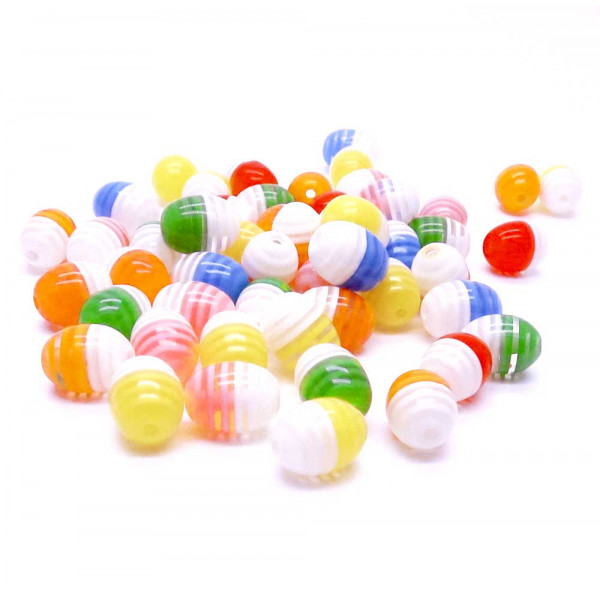50 bunt gestreifte Resin Perlen 9x12mm ovale Form Perlenmix - Resin Schmuckzubehör - Leisure-Beads DIY