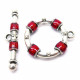 1x rot silberfarbener Knebelverschluss Ringteil 30x26mm Toggle - Schmuckzubehör Schmuckverschluss