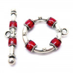1x rot silberfarbener Knebelverschluss Ringteil 30x26mm Toggle - Schmuckzubehör Schmuckverschluss