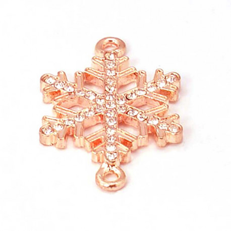 Leisure-Beads - 1x rosegoldfarben Strass Schneeflocken Kettenverbinder 33x21,5mm Zwischenstück mit 2 Ösen - Schmuckzubehör