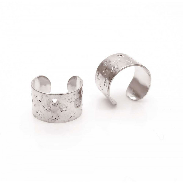 2x silberfarben Ohrmuschel Klemme 11x7mm mit Sternen - Schmuckzubehör Ohr Cuffs - Leisure-Beads DIY