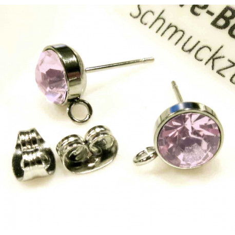 Leisure-Beads - 2x rosa Edelstahl 316 Strass Ohrstecker mit Öse 15x9x7mm - Schmuckzubehör Ohrringe basteln