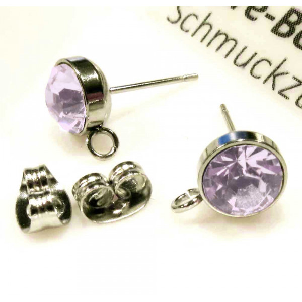 2x lila Edelstahl 316 Strass Ohrstecker mit Öse 15x9x7mm - Schmuckzubehör Ohrringe basteln - Leisure-Beads DIY