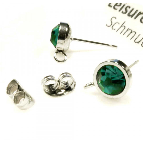 2x grüne Edelstahl 316 Strass Ohrstecker mit Öse 15x9x7mm - Schmuckzubehör Ohrringe basteln - Leisure-Beads DIY