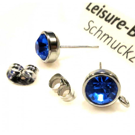 Leisure-Beads - 2x blaue Edelstahl 316 Strass Ohrstecker mit Öse 15x9x7mm - Schmuckzubehör Ohrringe basteln