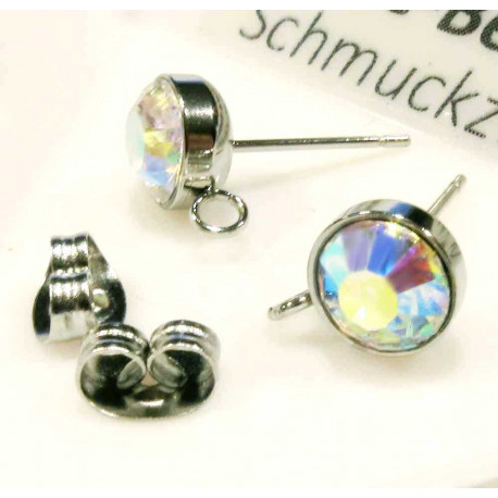 Leisure-Beads - 2x kristall-AB Edelstahl 316 Strass Ohrstecker mit Öse 15x9x7mm - Schmuckzubehör Ohrringe basteln