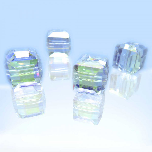 4x Kristall-AB 10x10mm Glas Würfel Perlen Cubes mit geschliffener Kante - Glasschmuck Schmuckzubehör - Leisure-Beads DIY