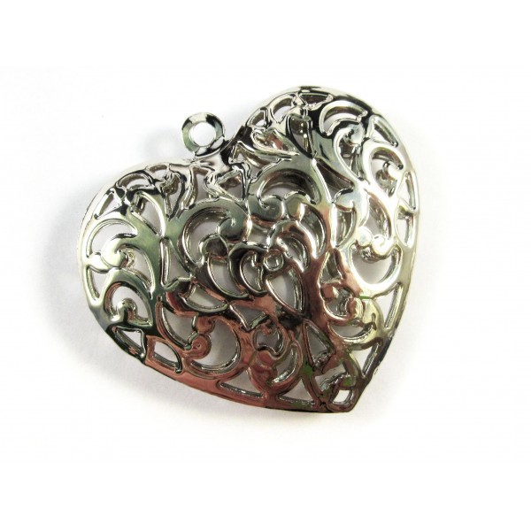 1x silberfarben XL-Herz Anhänger 56x53mm Schmuckanhänger - Schmuckzubehör - Leisure-Beads DIY