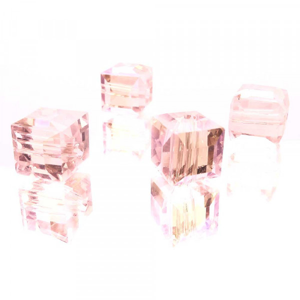 4x Rosa-AB 10x10mm Glas Würfel Perlen mit geschliffener Kante - Glasschmuck Schmuckzubehör - Leisure-Beads DIY
