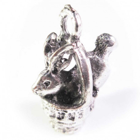 Leisure-Beads - 1x silberfarben Hase / Osterhase Anhänger im Osterkorb 18x13x10mm silberfarbener Schmuckanhänger - Schmuckzubehör