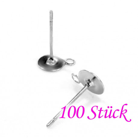 Leisure-Beads - 50x Edelstahl Ohrstecker 6mm zum Bekleben mit Öse - Schmuckzubehör
