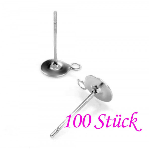 50x Edelstahl Ohrstecker 6mm zum Bekleben mit Öse - Schmuckzubehör - Leisure-Beads DIY