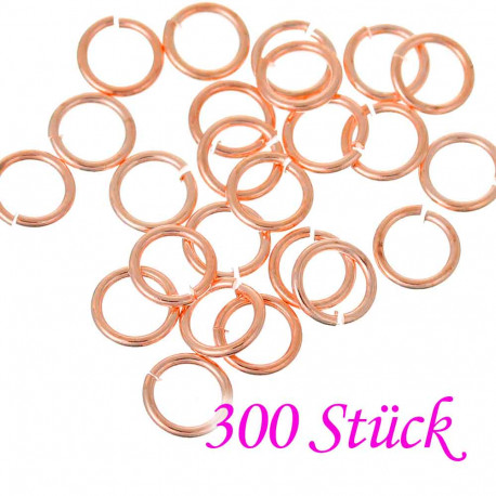 Leisure-Beads - 300x rosegoldfarben Biegering 6mm x 0,8mm Binderinge - Schmuckzubehör