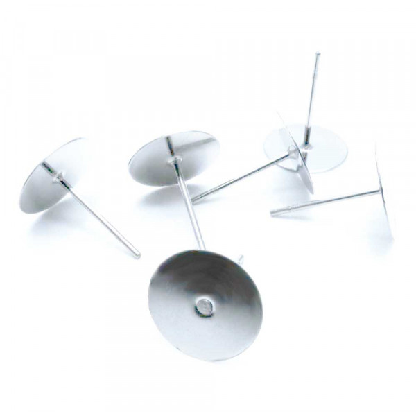 20x silberfarbene Ohrstecker 10mm zum Bekleben mit Stopper - Schmuckzubehör Ohrringe - Leisure-Beads DIY