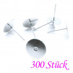 300x silberfarbene Ohrstecker 10mm zum Bekleben mit Stopper - Schmuckzubehör Ohrringe