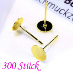 300x goldfarben Ohrstecker 6mm zum Bekleben Studs - Schmuckzubehör für Ohrringe