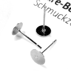 Leisure-Beads - 20x silberfarbene Ohrstecker 6mm zum Bekleben mit Stopper - Schmuckzubehör Ohrringe