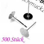 500x silberfarbene Ohrstecker 6mm zum Bekleben mit Stopper - Schmuckzubehör Ohrringe