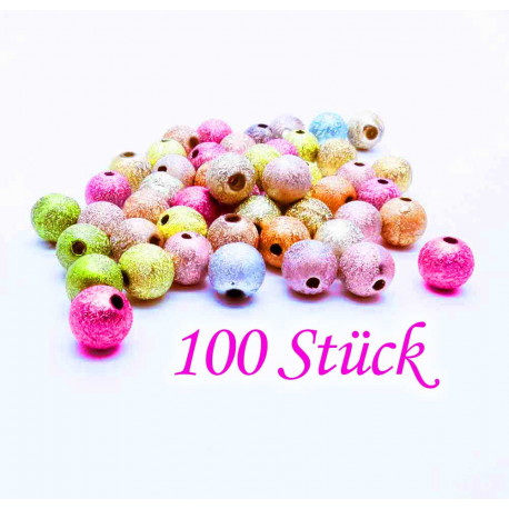 Leisure-Beads - 100 Stardust Acrylperlen 8mm angerauht im bunten Perlenmix - Schmuckzubehör Acrylperlen
