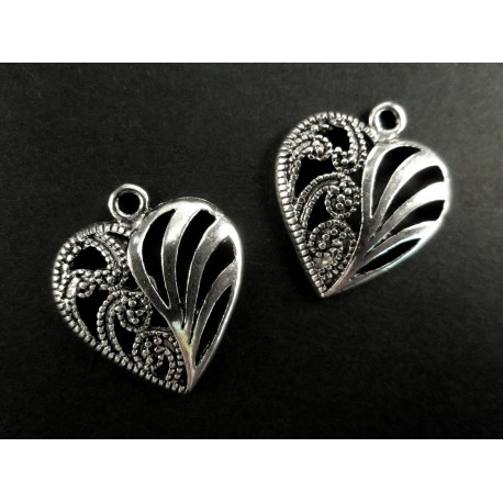Leisure-Beads - 2x Herz Anhänger 22x19mm silberfarben Schmuckanhänger - Schmuckzubehör
