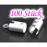 100x hellsilberfarbene Endkappen Innen 4mm 12,5x5,2mm - Schmuckzubehör Endkappe