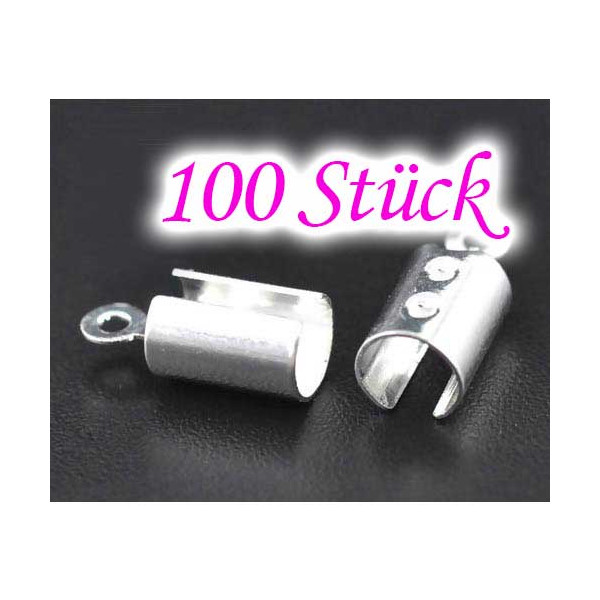 100x hellsilberfarbene Endkappen Innen 4mm 12,5x5,2mm - Schmuckzubehör Endkappe - Leisure-Beads DIY