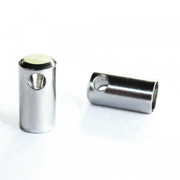 4x Edelstahl Endkappe Innen 4mm 9x4,5mm zum Einkleben silberfarben - Schmuckzubehör Endkappe
