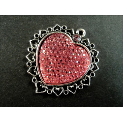 Leisure-Beads - 1x Herz Anhänger 37x35mm rosa silberfarben Strass Herz Schmuckanhänger - Schmuckzubehör