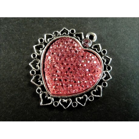 Leisure-Beads - 1x Herz Anhänger 37x35mm rosa silberfarben Strass Herz Schmuckanhänger - Schmuckzubehör