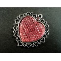 1x Herz Anhänger 37x35mm rosa silberfarben Strass Herz Schmuckanhänger - Schmuckzubehör