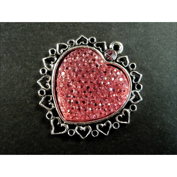 1x Herz Anhänger 37x35mm rosa silberfarben Strass Herz Schmuckanhänger - Schmuckzubehör - Leisure-Beads DIY