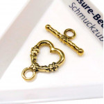 1x goldfarben Herz Knebelverschluss 18x14mm Ringteil Stab 20x2mm Toggle Stabverschluss - Schmuckubehör