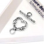 1x silberfarben Herz Knebelverschluss 18x14mm Ringteil Stab 20x2mm Toggle Stabverschluss - Schmuckubehör
