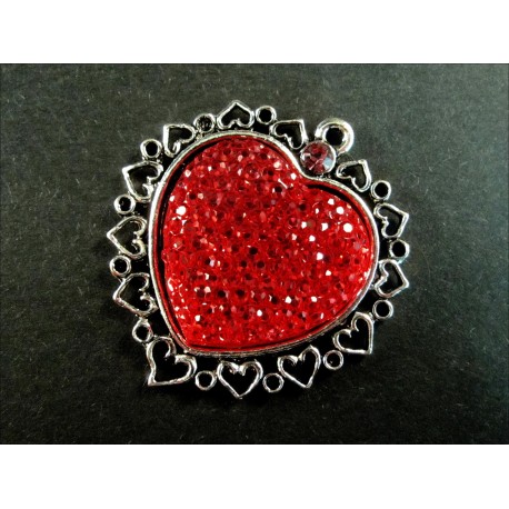 Leisure-Beads - 1x Herz Strass Anhänger 37x35mm rot silberfarben Strass Herz Schmuckanhänger - Schmuckzubehör