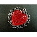1x Herz Strass Anhänger 37x35mm rot silberfarben Strass Herz Schmuckanhänger - Schmuckzubehör