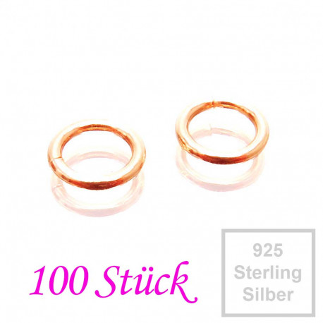 Leisure-Beads - 100x 925er Biegeringe 5mm x 0,7mm rosevergoldet Sterling Silber Binderinge - Schmuckzubehör