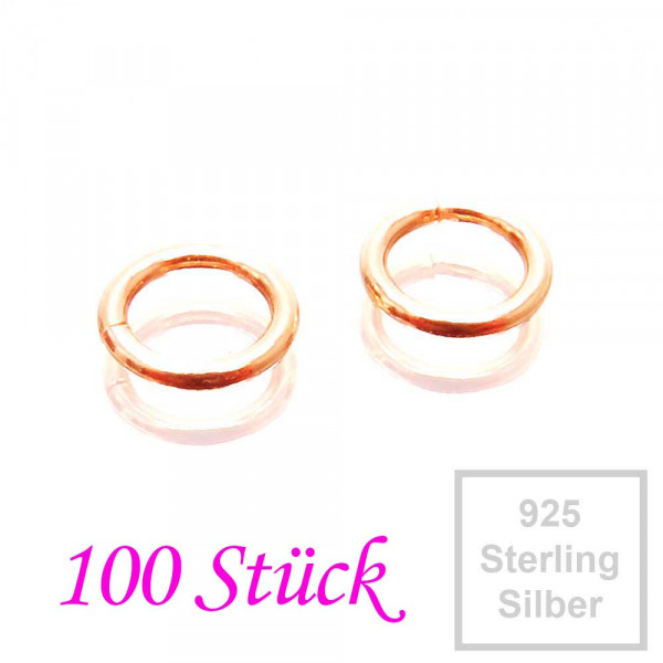100x 925er Biegeringe 5mm x 0,7mm rosevergoldet Sterling Silber Binderinge - Schmuckzubehör - Leisure-Beads DIY