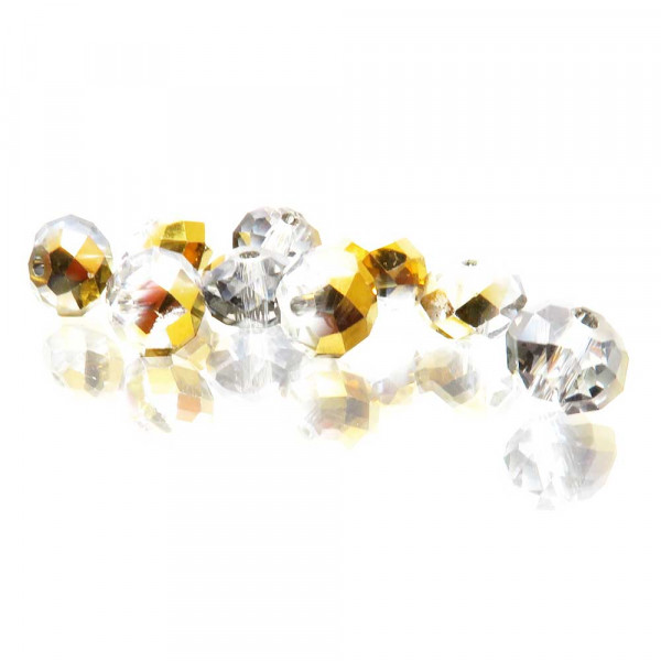 10x Goldfarbene Glasperlen 8x6mm half plated geschliffene Rondelle - Schmuckzubehör Glasperlen - Leisure-Beads DIY