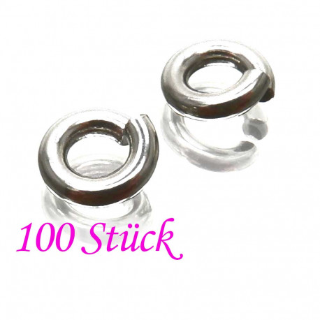 Leisure-Beads - 100x Edelstahl Biegering 6mm x 1,5mm silberfarben - Schmuckzubehör
